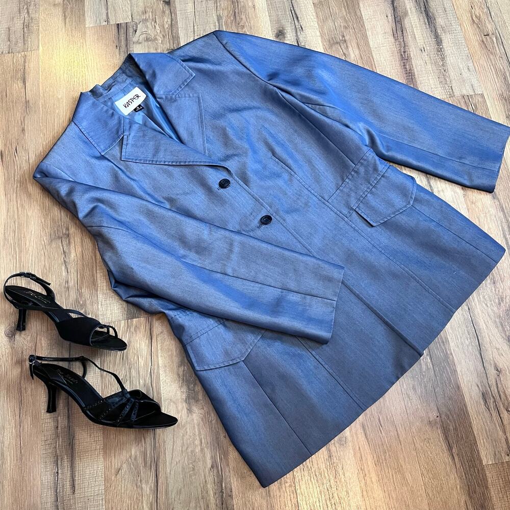VTG Kasper steel blue sharkskin blazer 16 Preppy City Classic minimalist